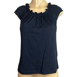 Lafayette 148 New York Black Cap Sleeve Smocked Top Size Small